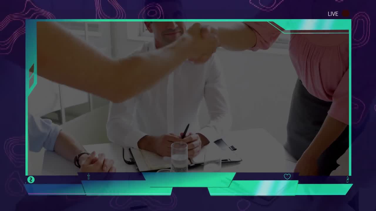 efecto vhs sobre contra la sección media de hombre de negocios y mujer de negocios estrechando la mano en la oficina