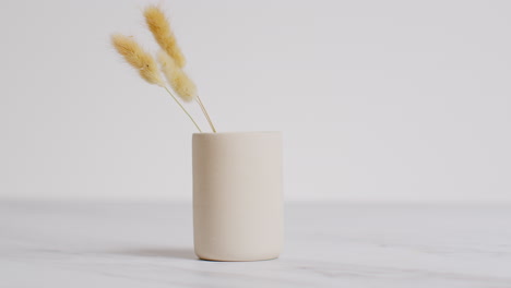 Still-Life-Of-Dried-Grasses-In-Ceramic-Vase-As-Part-Of-Relaxing-Spa-Day-Decor-With-Copy-Space-On-Right-Side-Of-Frame