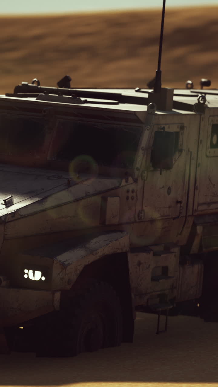 Military Armored Vehicle in Desert Terrain