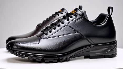 pair of black leather dress shoes