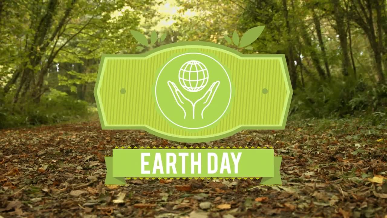 숲 위의 지구의 날 텍스트의 애니메이션