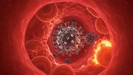 intricate visualization of viral activity within human bloodstream: analyzing molecular interaction and immune response to pathogens in the vasculature