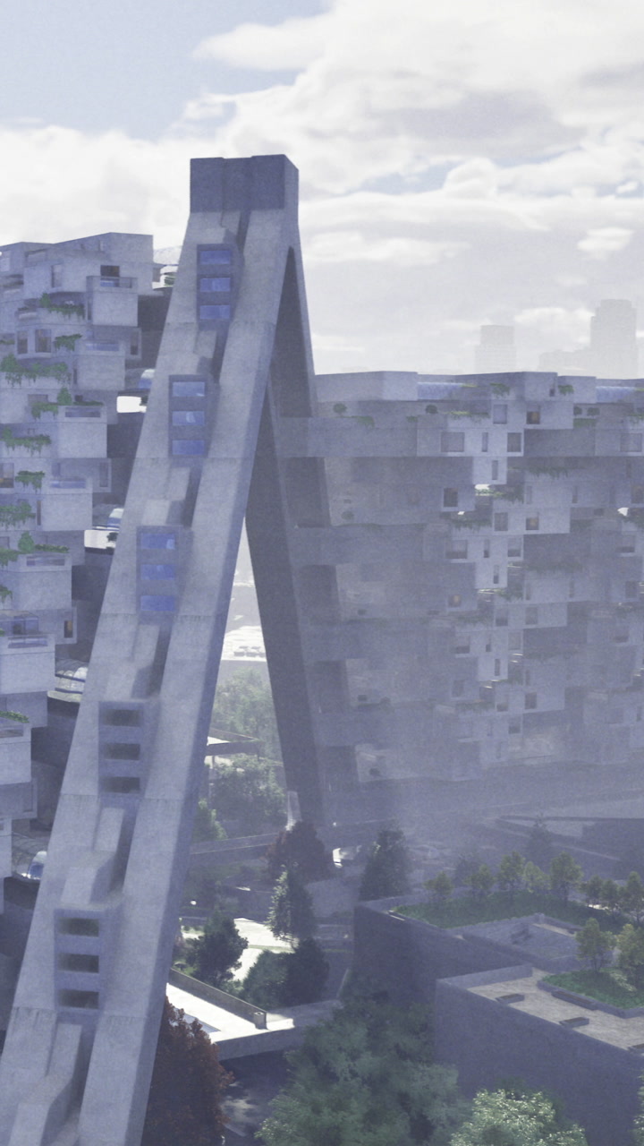 Modern architecture seen in urban setting with cloudy sky