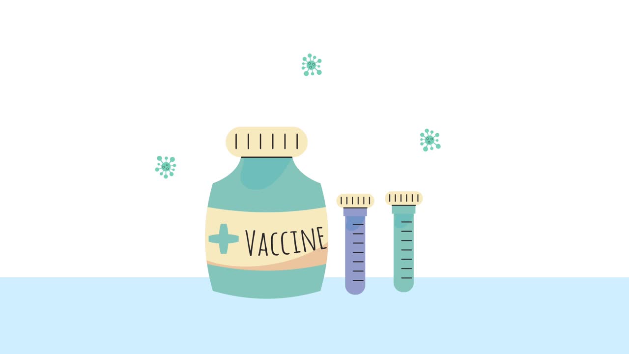 covid19 vaccine animation with vial and tube test