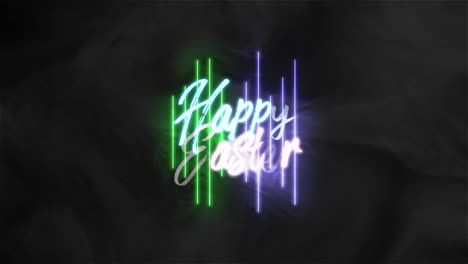 Happy-Easter-with-neon-blue-and-green-lines-with-smoke-in-dark-space