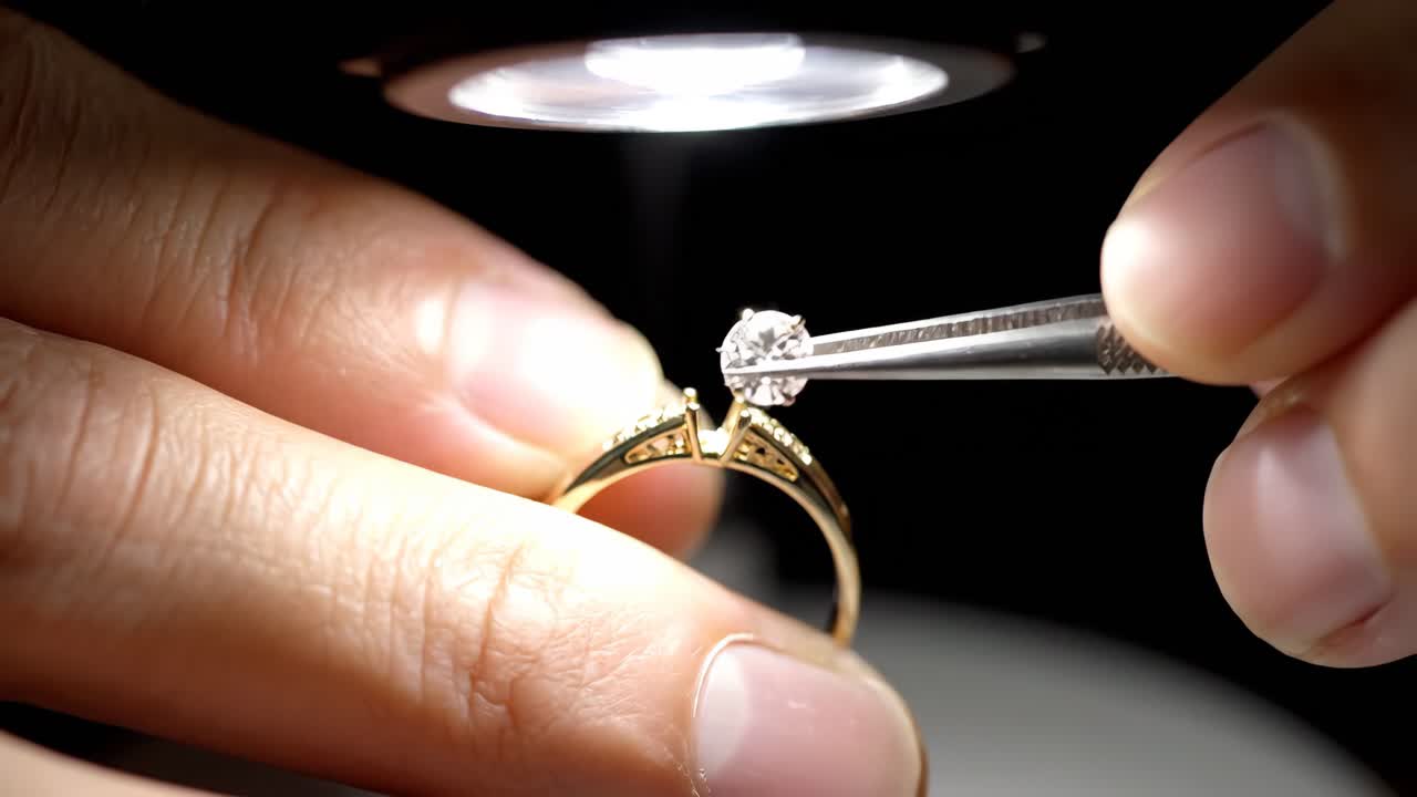 Close-up of a Diamond Ring Being Examined