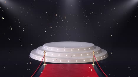 red carpet with podium and falling confetti