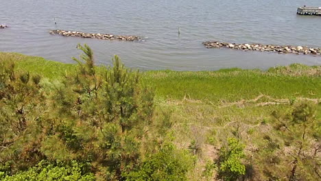 Toma-Aérea-Del-Muelle-De-Pesca-Y-El-Rompeolas