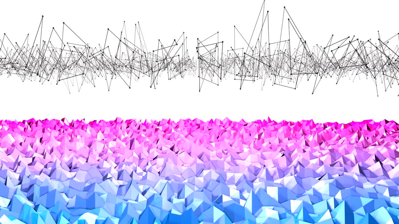 루프에서 4k 로우 폴리 배경 애니메이션: 그래디언트 컬러와 함께 현대적인 기하학적 로우폴리 스타일의 완벽한 3d 애니메이션, 그리드와 함께 창의적인 간단한 배경, 복사 공간과 함께 12 블루 레드 플레인