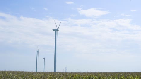 wind turbines producing renewable energy on united states countryside wheat field