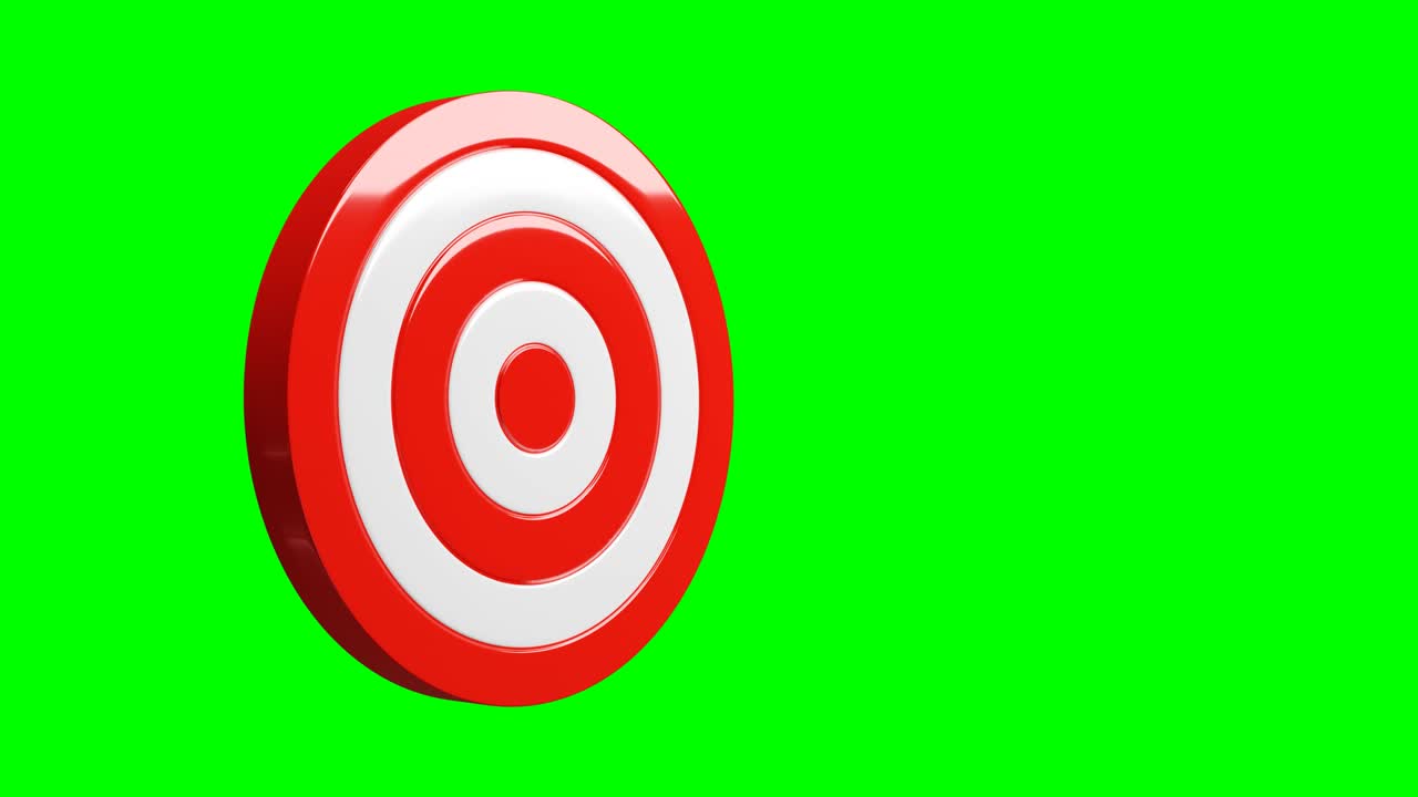 Tutte le freccette rosse colpiscono il centro del bersaglio su chroma key verde