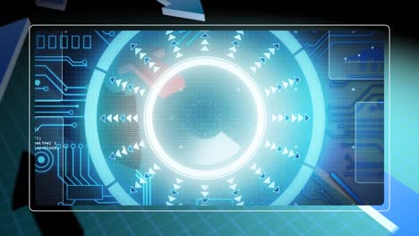 animation of scope scanning with arrows and processor elements on screen