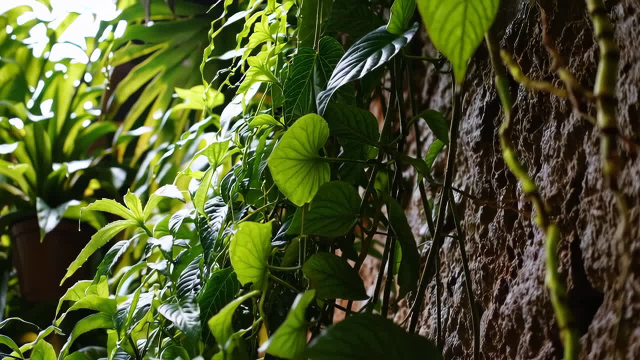 Lush Green Vines Growing on a Textured Wall