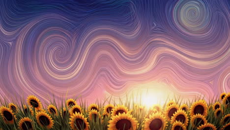 sunflowers at sunset/sunrise with abstract swirls