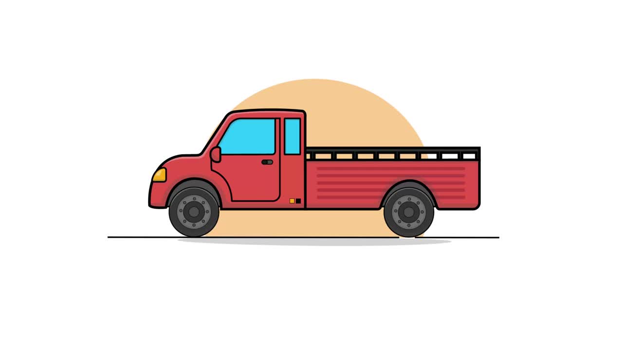 Animeret rød pickup-truck illustration.