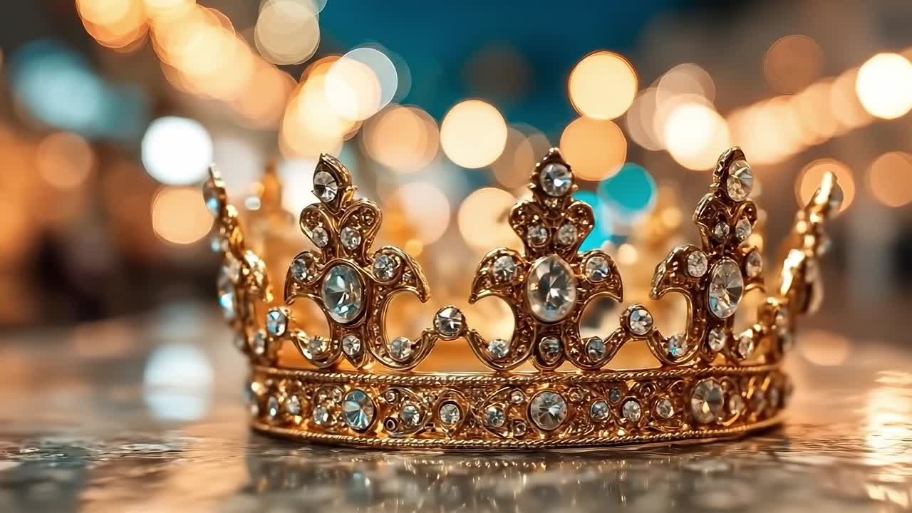 A gold crown sitting on top of a table