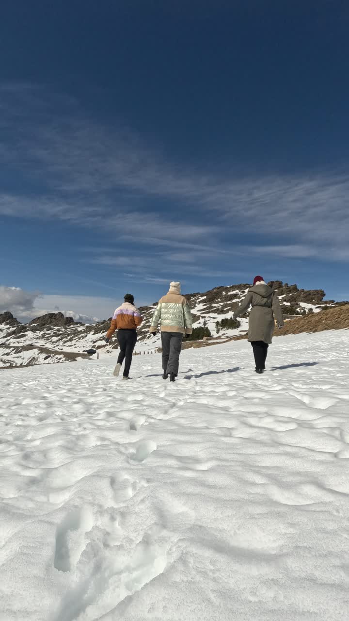 People Walking in a Snowy Mountain Landscape