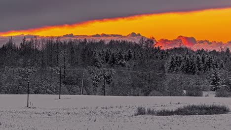 winter wonderland at sunset during a contrasting golden sunset - time lapse