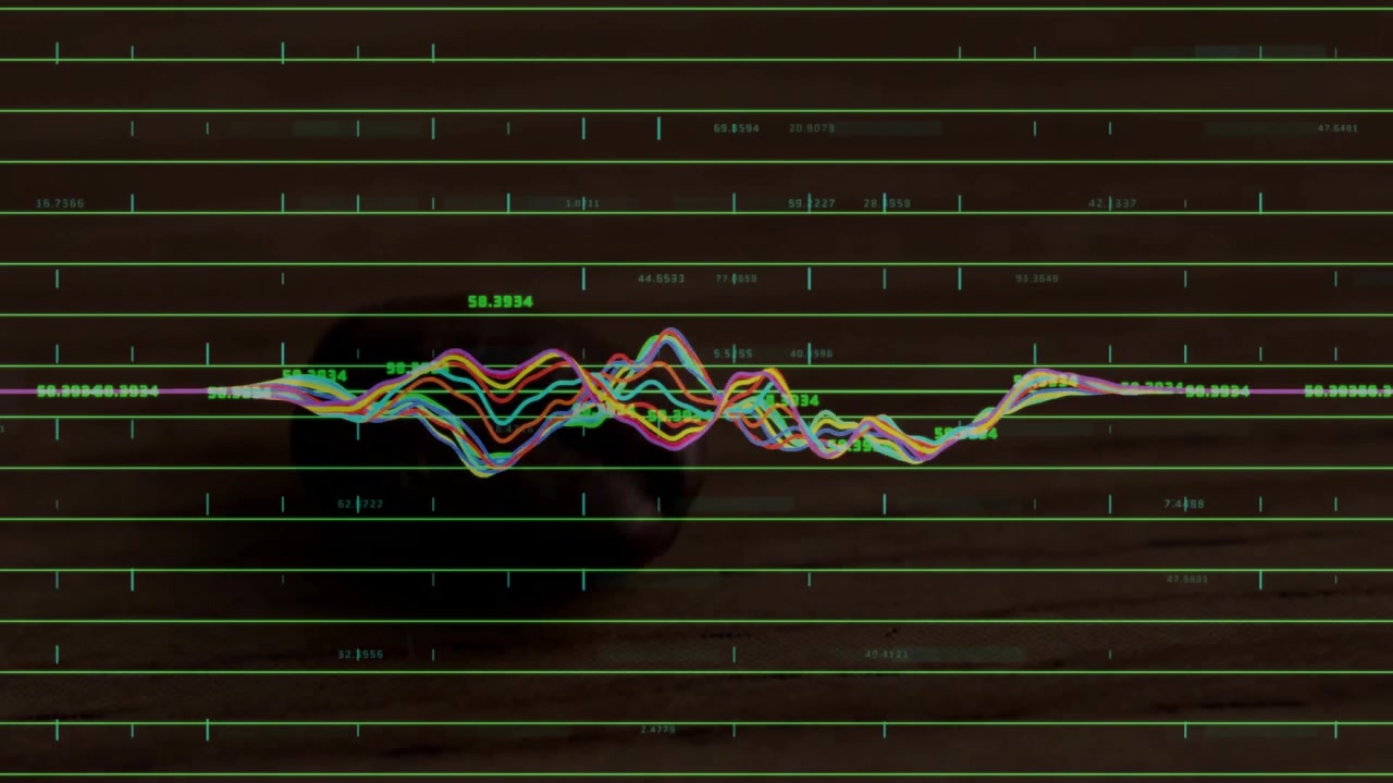 Hand appearing on transparent display when operator finger tracking wave peaks for data review