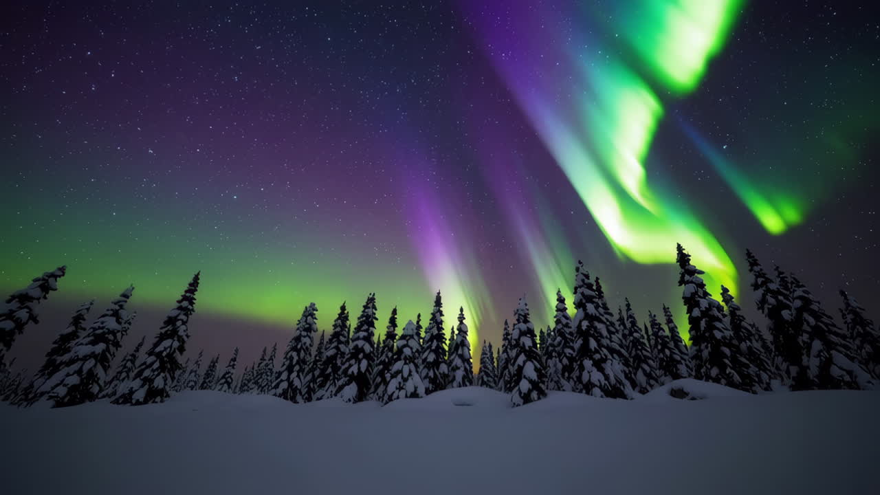 Northern Lights over Snowy Forest