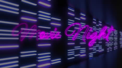 animation of movie night over neon lights on black background