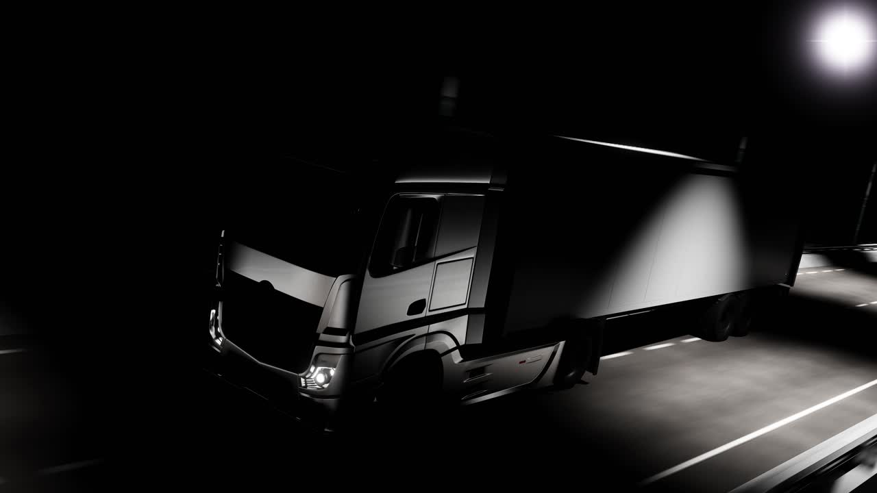 Modern truck riding on road with railings. Loop animation 3d