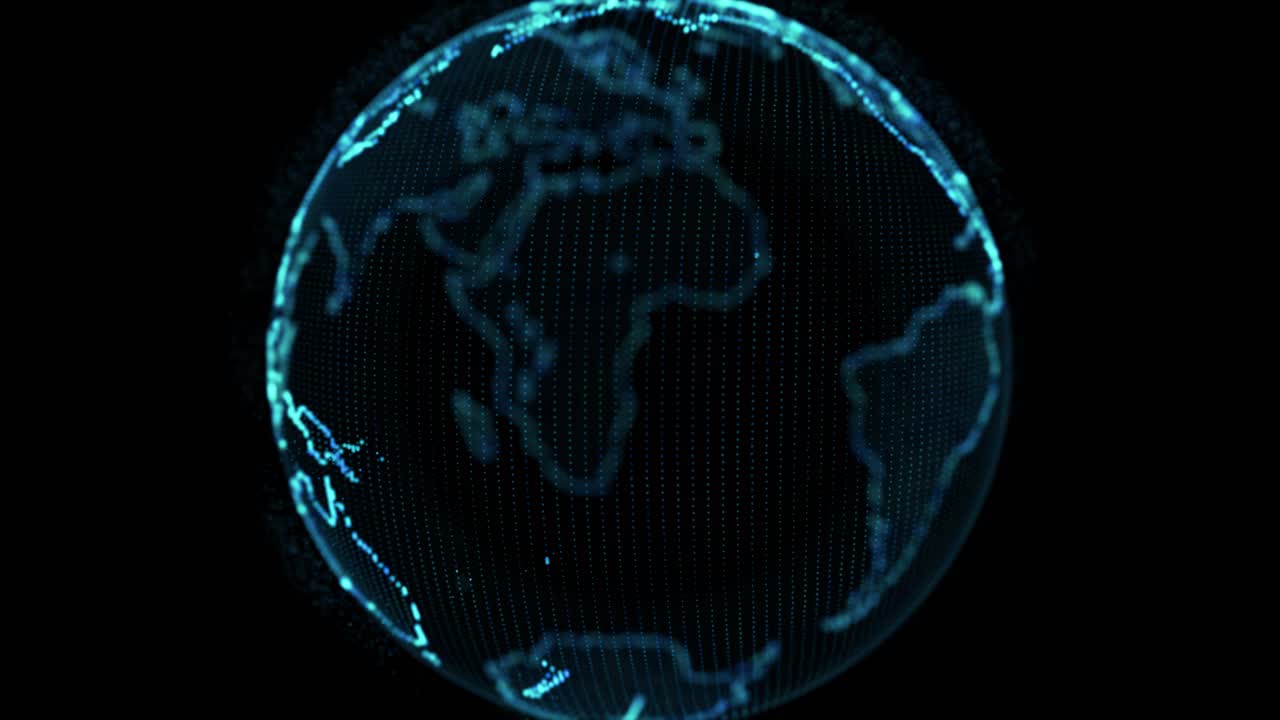 Abstract rotating digital world hud globe from particles loop 4k animation alpha mask matte channel