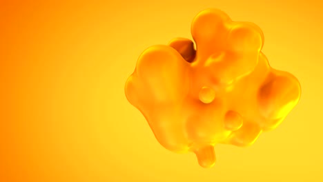 las moléculas líquidas brillantes naranjas se fusionan en una sola forma. animación de manchas de renderización orgánica amorfa.