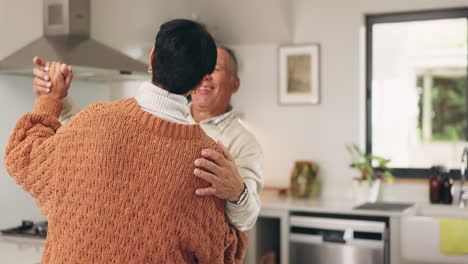 Mature-couple,-dance-and-kitchen-with-love