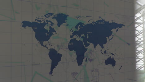 animation of financial data processing over biracial business people on office staircase