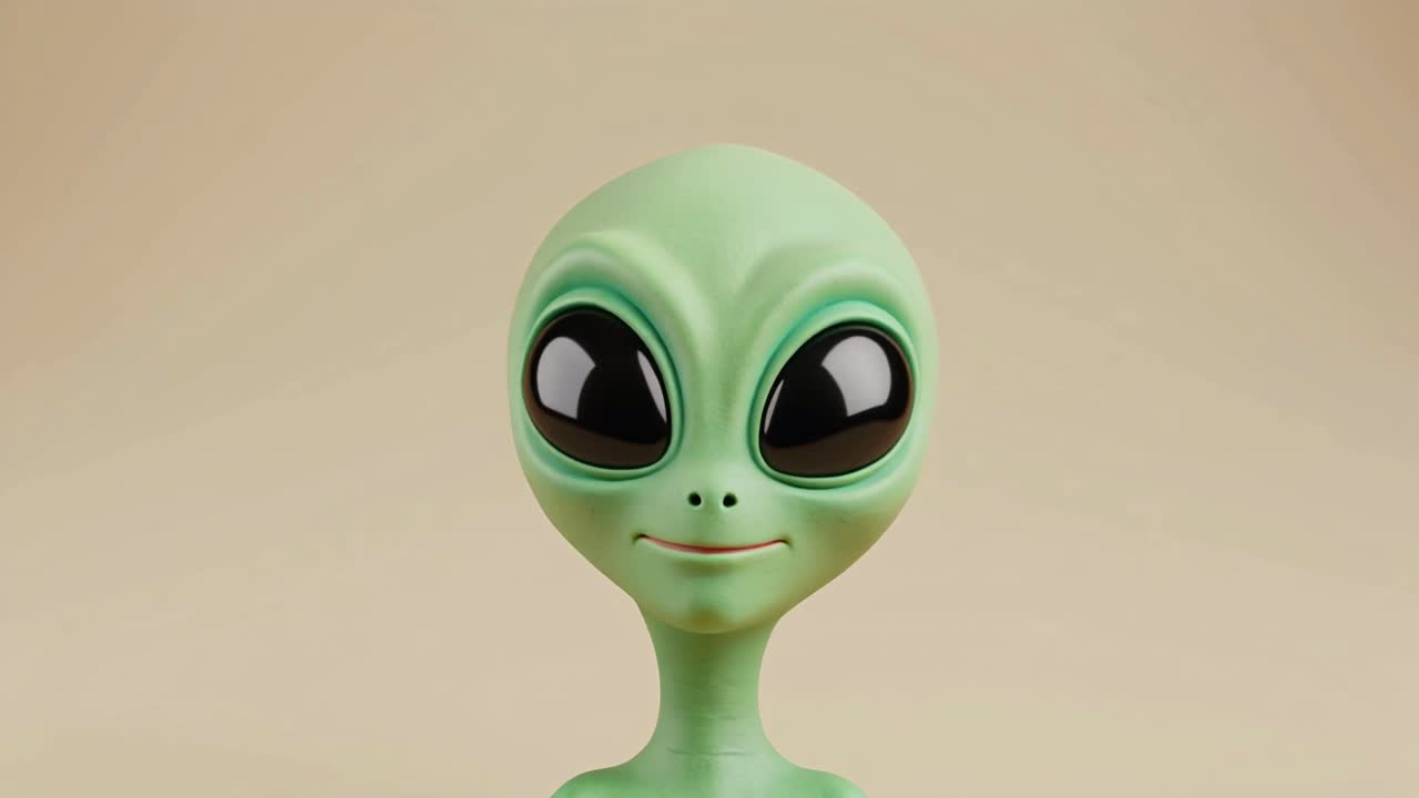 Friendly Green Alien Character Turning Head