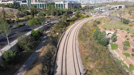 train tracks in urban park