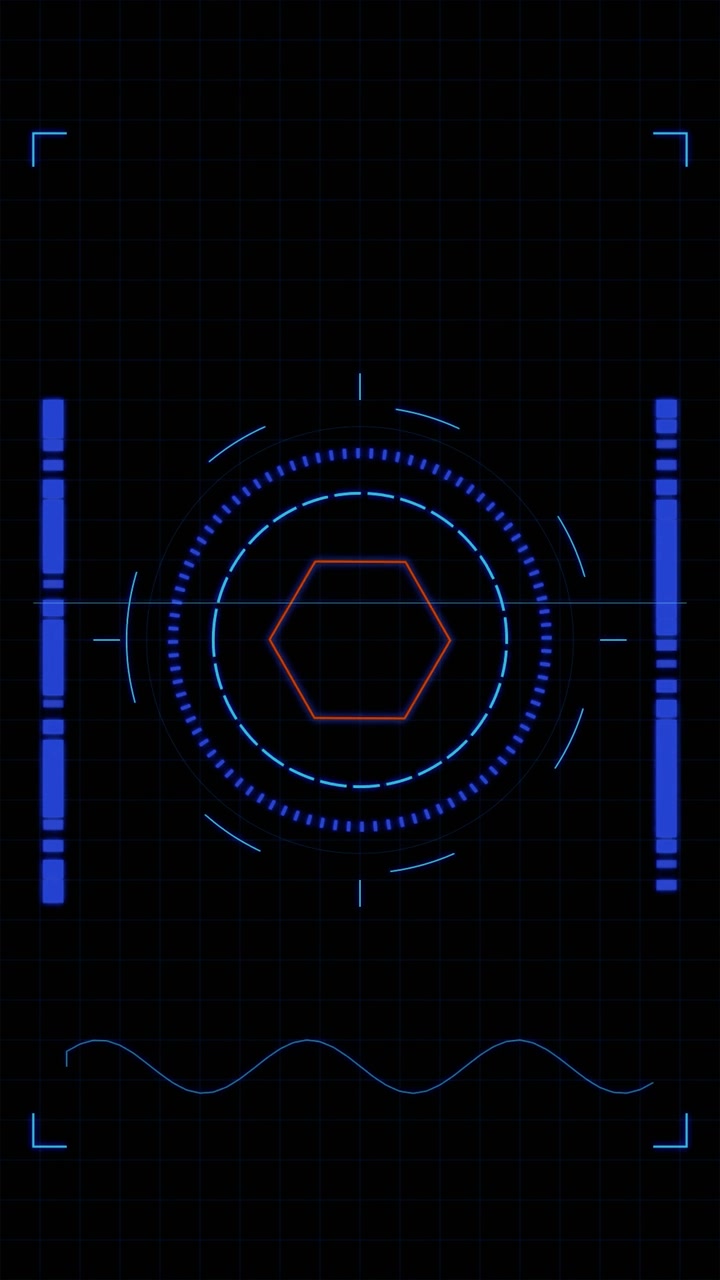 Futuristic Digital HUD Interface with Rotating Hexagon