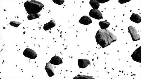 seamless loop video. asteroid belt. swarm of asteroids isolated on white background. 3d space banner 4k hd stock footage