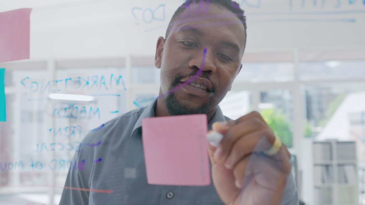 Business, brainstorming and black man planning