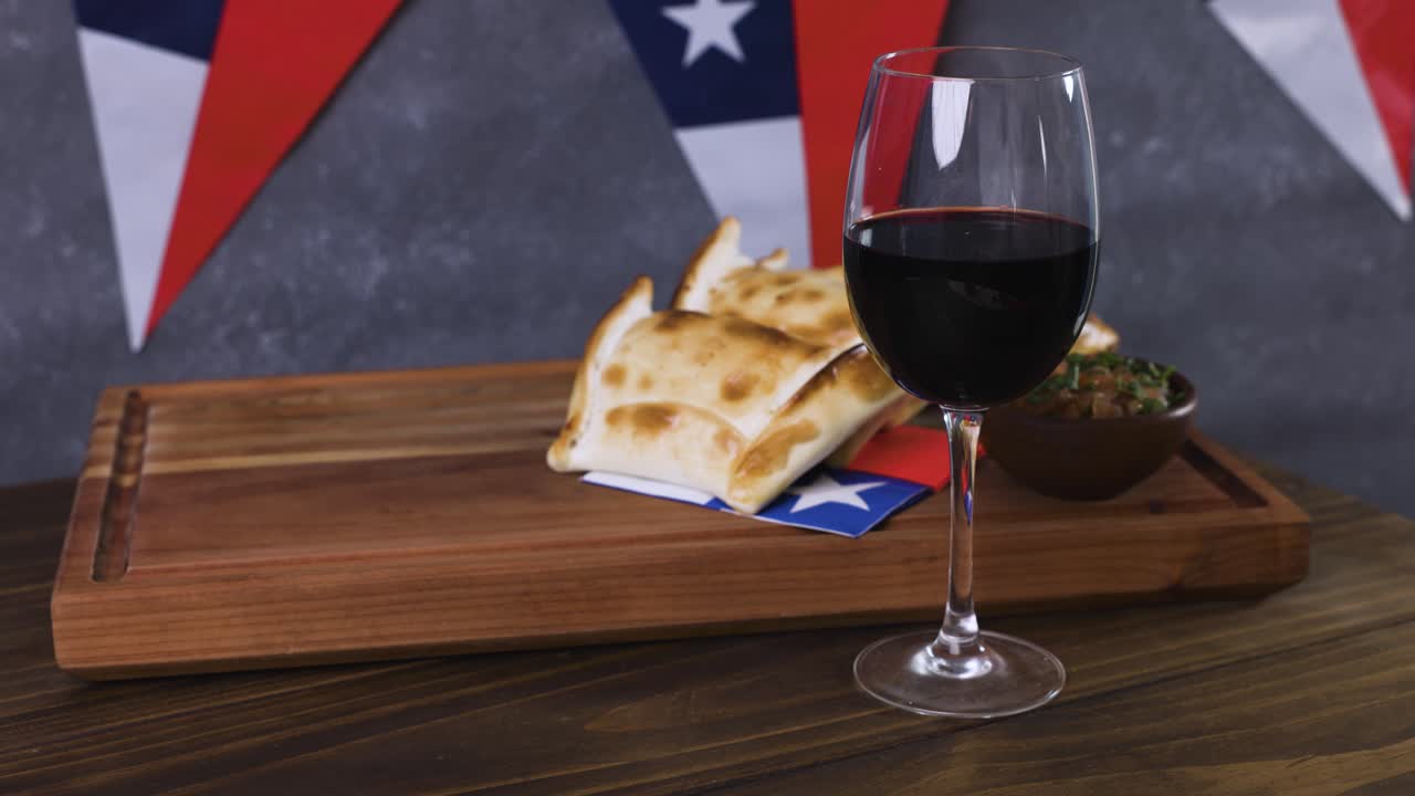 Chile Fiestas Patrias Chilean Flag Anniversary national day wine glass pebre empanadas