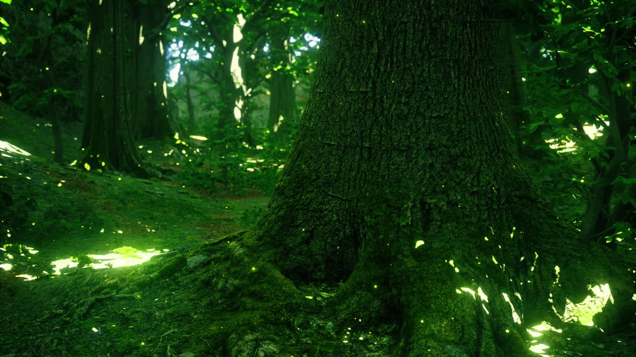 Majestic trees basking in sunlight in a serene forest setting