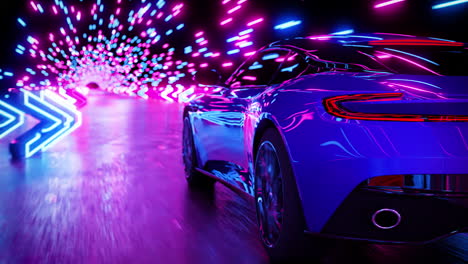 the sports car rushes along the night road. rear view. infinitely looped animation.