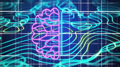 Animación-Del-Procesamiento-De-Datos-Ia-Sobre-Líneas-Azules-Brillantes-Sobre-Fondo-Oscuro