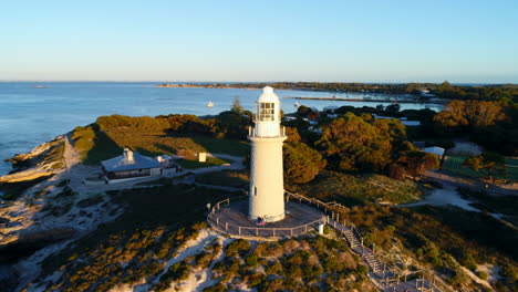 pan around iconic white lighthouse