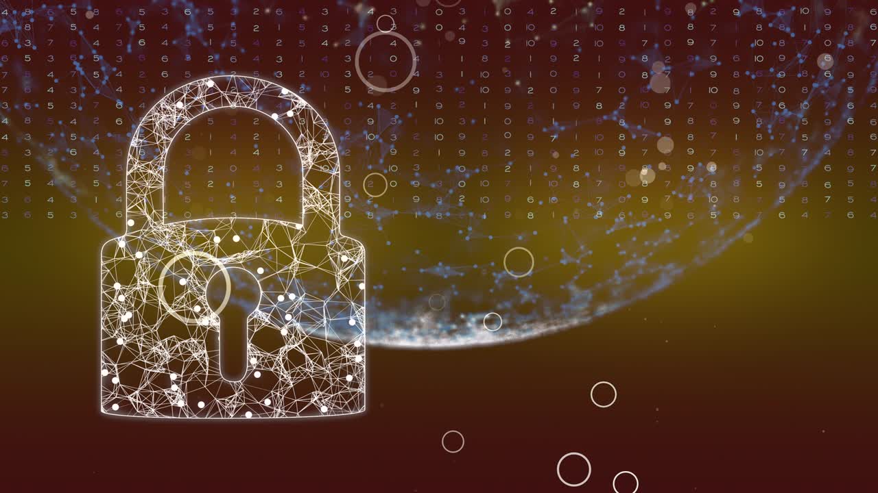 nueva animación de bucle sin fisuras con cerraduras cerradas y filas de números que bajan.