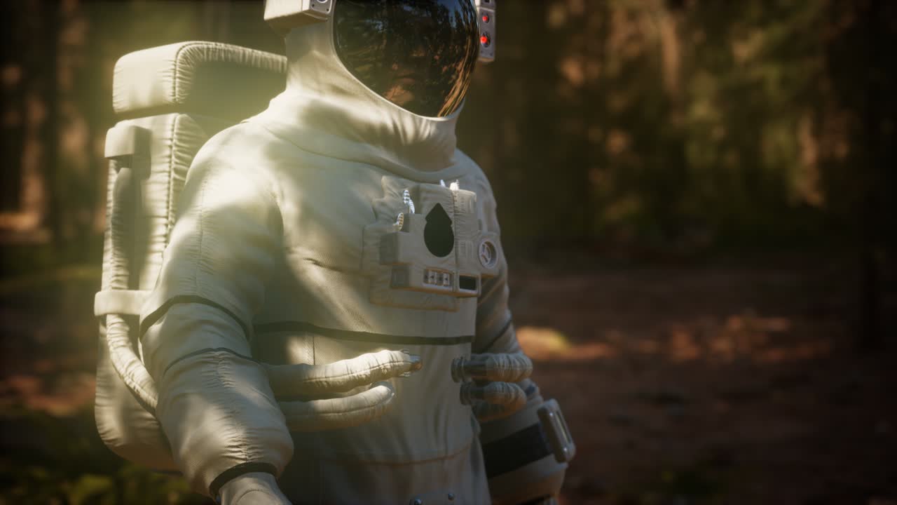 lonely Astronaut in dark forest