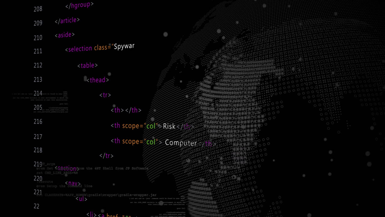 Animation of data processing over globe on black background