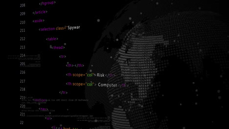 Animation-of-data-processing-over-globe-on-black-background