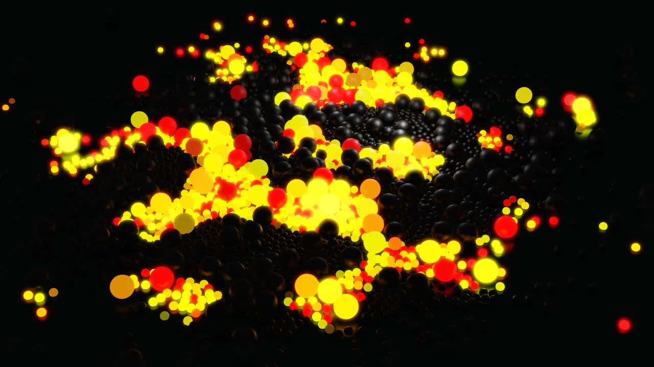 불은 추상적인 꽃받침과 같은 모양을 형성하기 시작합니다. 은 오렌지색 파도는 크리스마스 꽃걸이와 같은 공을 가로질러 달립니다. 많은 회색 구와 함께 3d 추상적인 루프 된 배경은 평면에 놓여 있습니다.