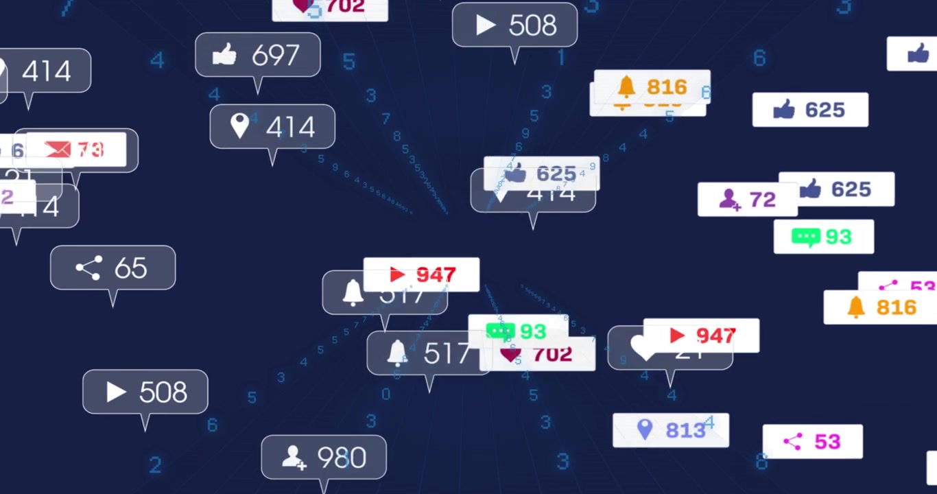 Digits pulsing spawning badges entering and moving inward, clustering and showing activity surge