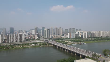 aerial view over the beautiful city of seoul and the han river in south korea