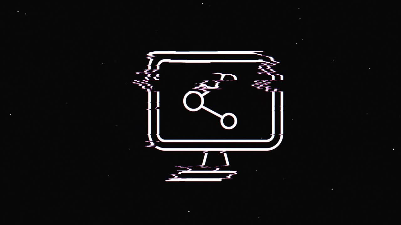 Line share hud holographic symbol on digital old tv screen seamless loop glitch animation. Hearts. Dynamic retro and joyful. Colorful and vintage video footage.