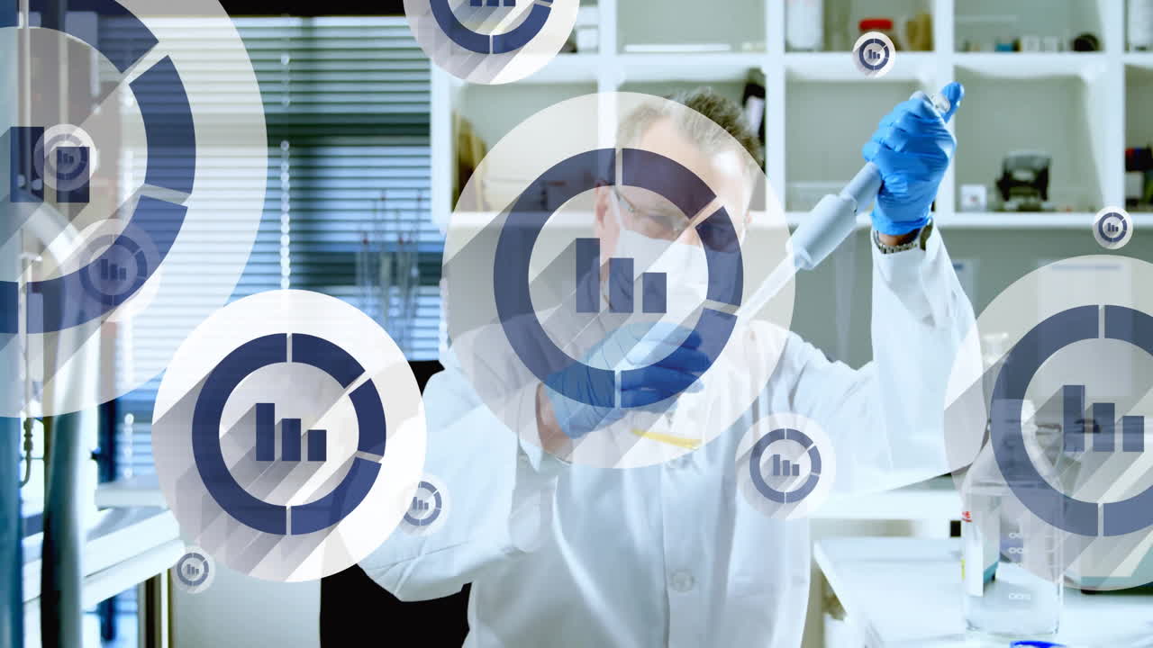 animación del procesamiento de datos científicos sobre diversos científicos en el laboratorio