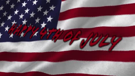 animation of handwritten text happy 4th of july with an u.s. flag waving in the background